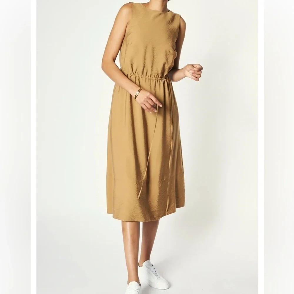 VINCE Cross-back Sleeveless Midi dress Caramel Brown M Size Medium New With Tags - Picture 2 of 16
